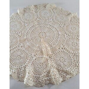 Vintage Centerpiece Doily Ivory Crochet Table Charger Round Granny Cottage 20"